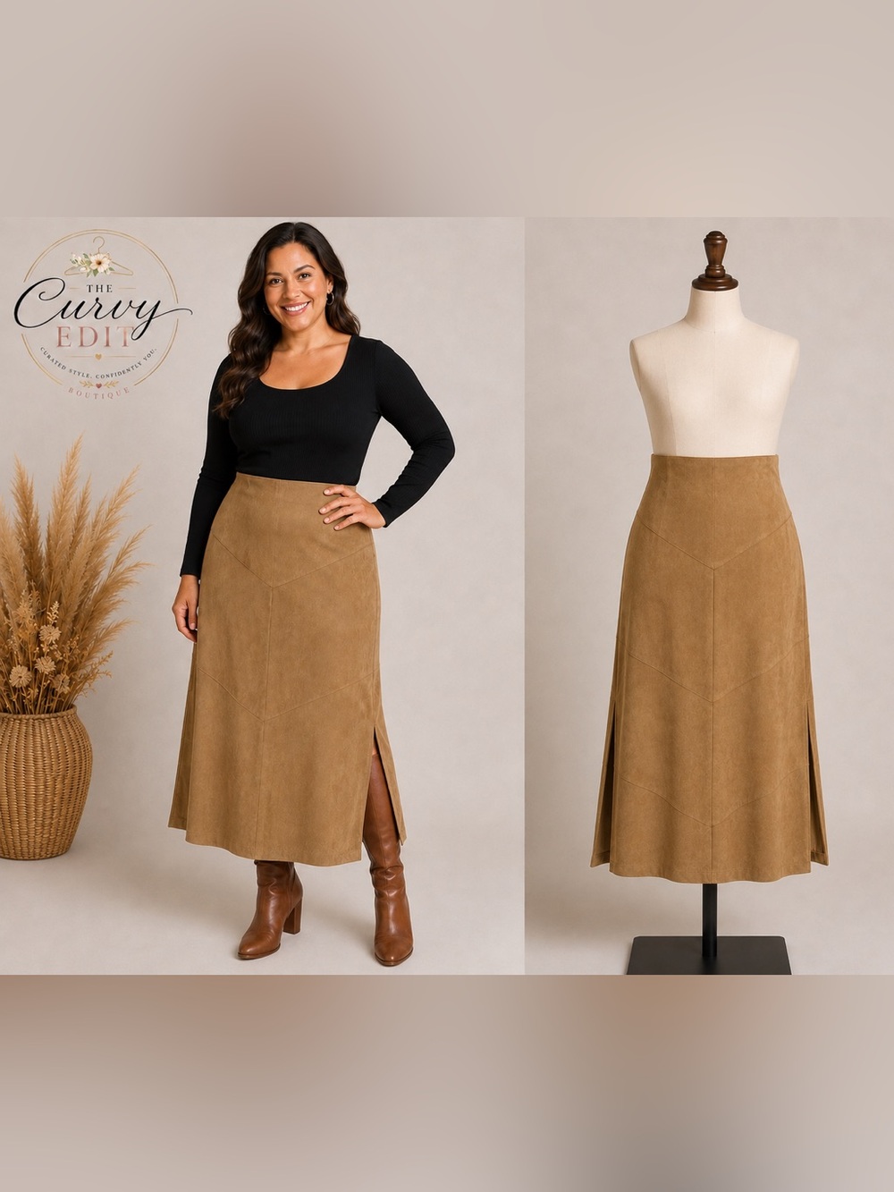 First Option Size 14 Tan Faux Suede Maxi Skirt Chevron Western Boho Chic